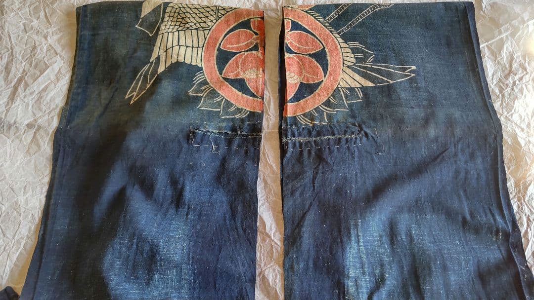 古布 万祝 まいわい アンティーク 筒がき 骨董 鶴 亀 襤褸 型染 大漁 希少