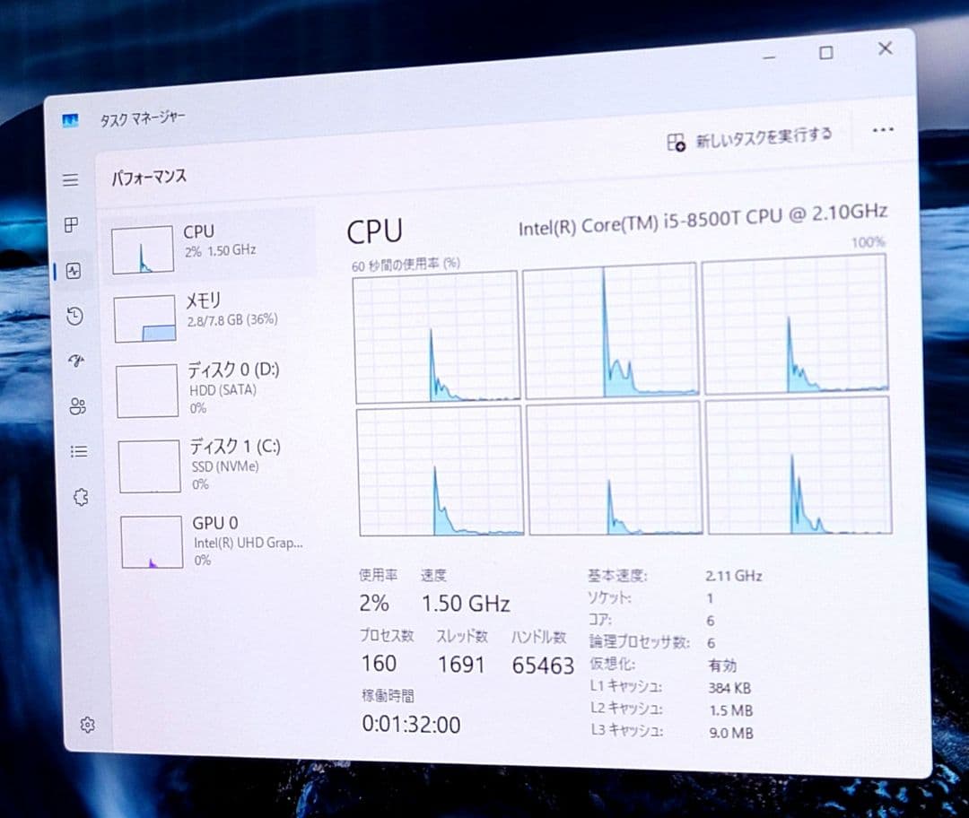 HP ミニPC i5 8500T SSD HDD WIN11 prodesk
