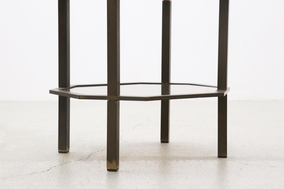 ヴィンテージ クラシカル オクタゴン アイアン ガラス サイドテーブル 花台