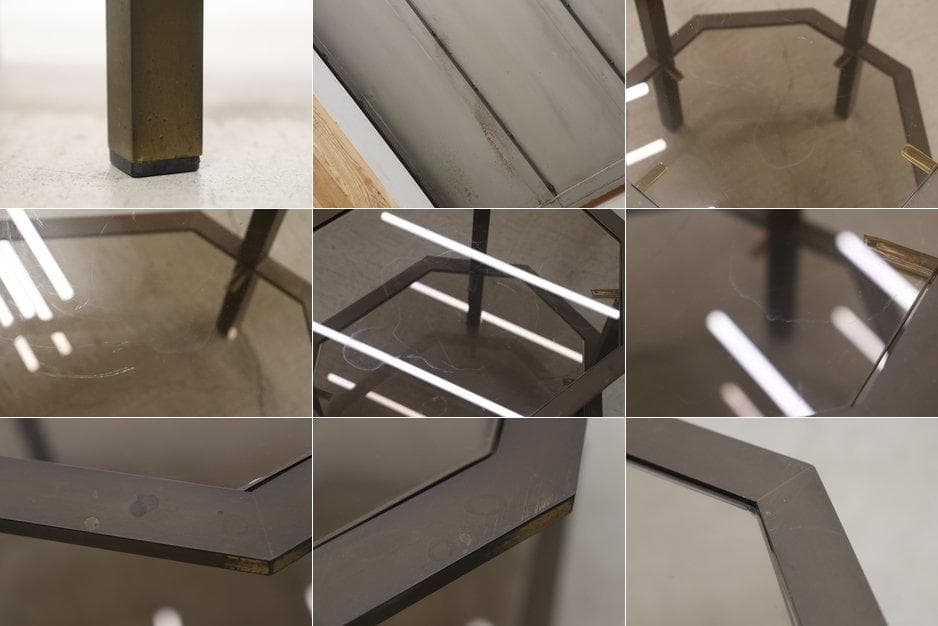 ヴィンテージ クラシカル オクタゴン アイアン ガラス サイドテーブル 花台