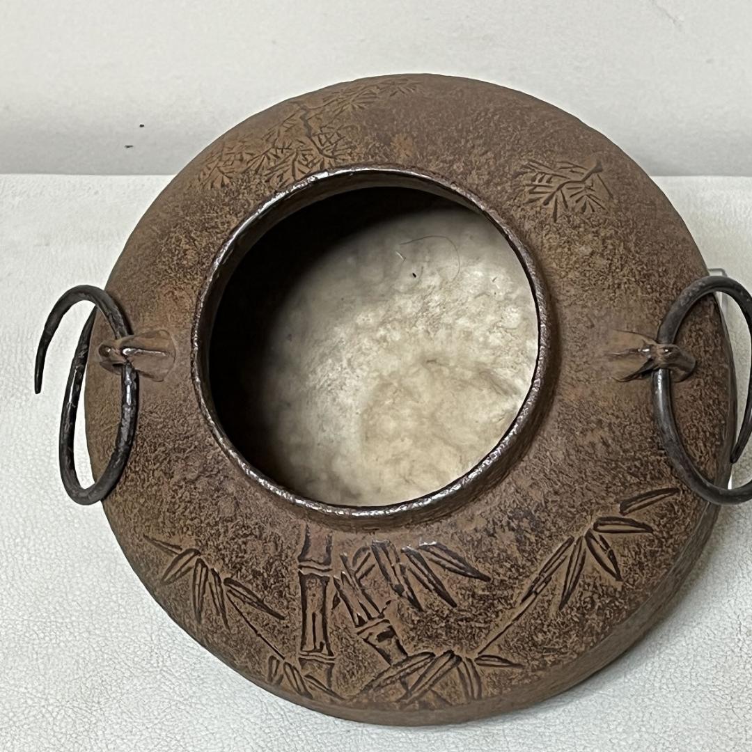 茶釜 名越昌晴 甑口 面取釜 松竹地紋 十三代 宮崎寒雉 識箱 替蓋付 茶道具