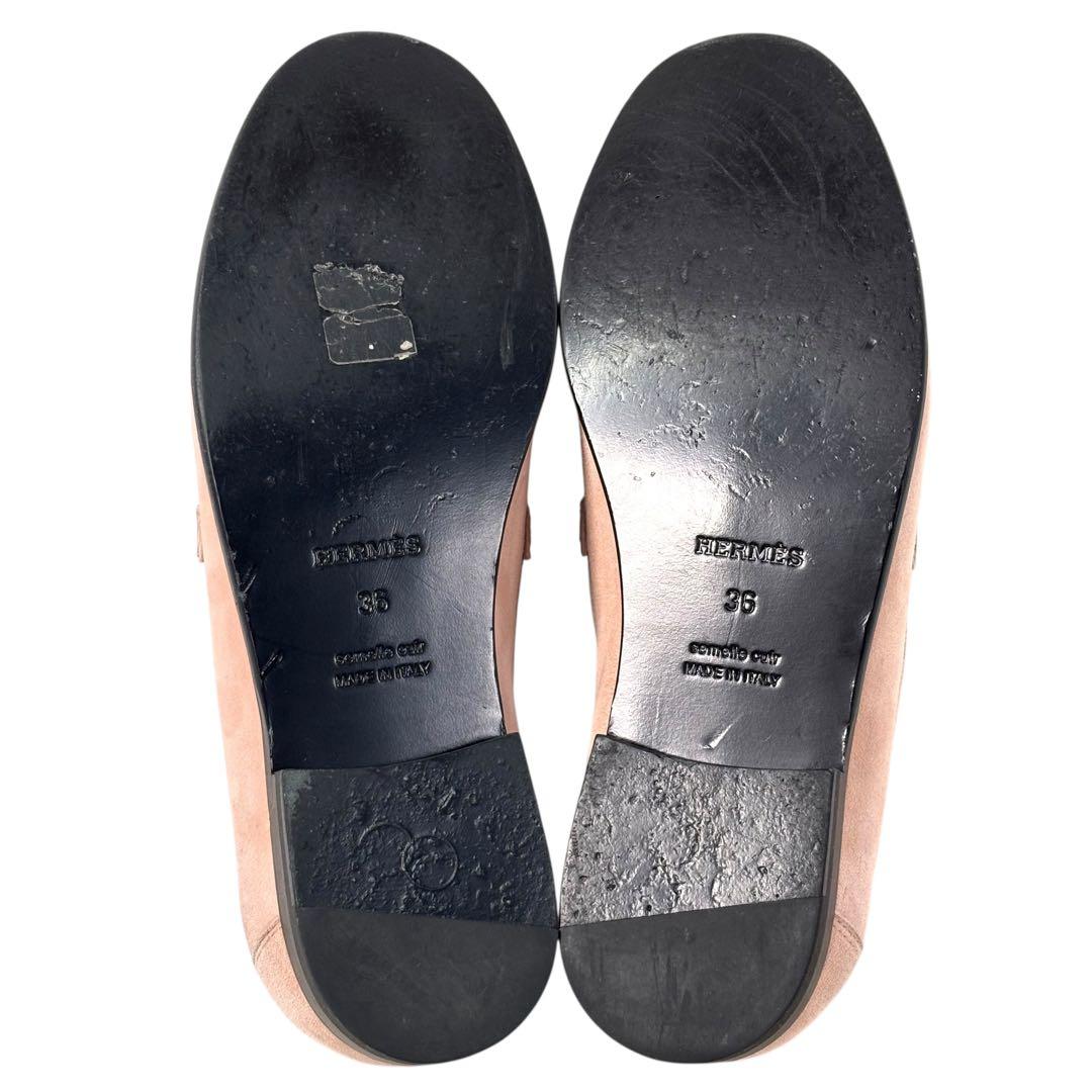 エルメス 36 23 ケリー金具 ローファー スエード ピンク ベージュ