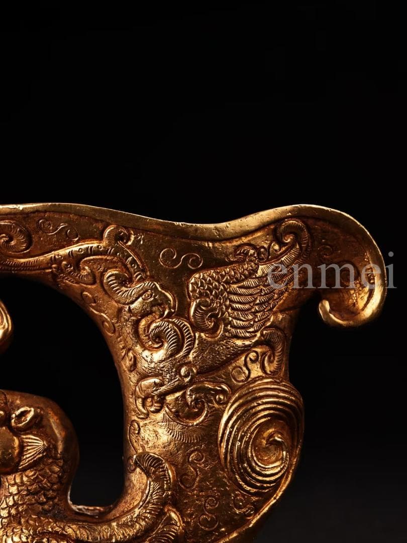 中国古美術・旧藏珍品・唐代風龍紋高浮彫・鎏金銅製酒器・酒具・純銅製・置物・風水