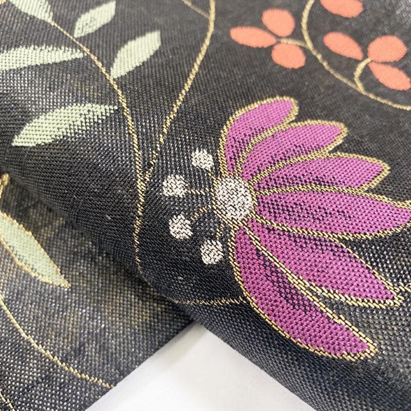 409my100◆勝山織物 植物文 袋帯 更紗 金銀糸◆美品