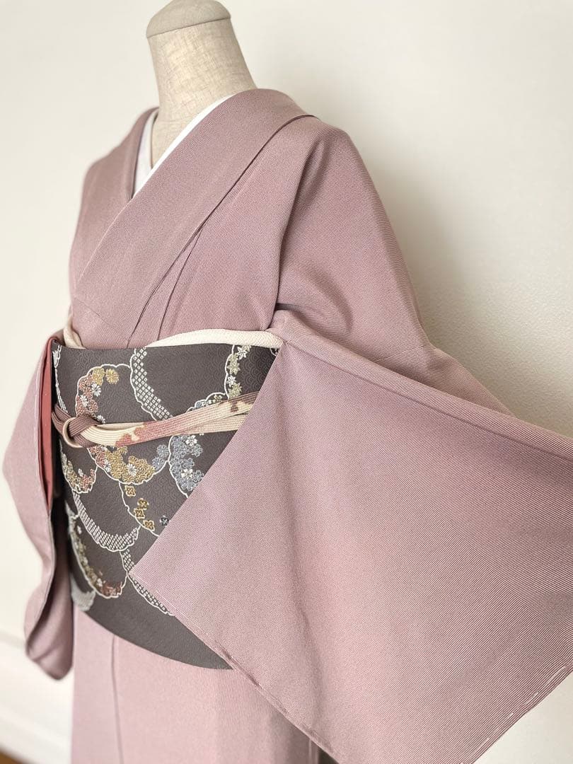 ねここねこねこ様リクエストしつけ付き 万筋江戸小紋正絹着物帯セットと唐織袋帯