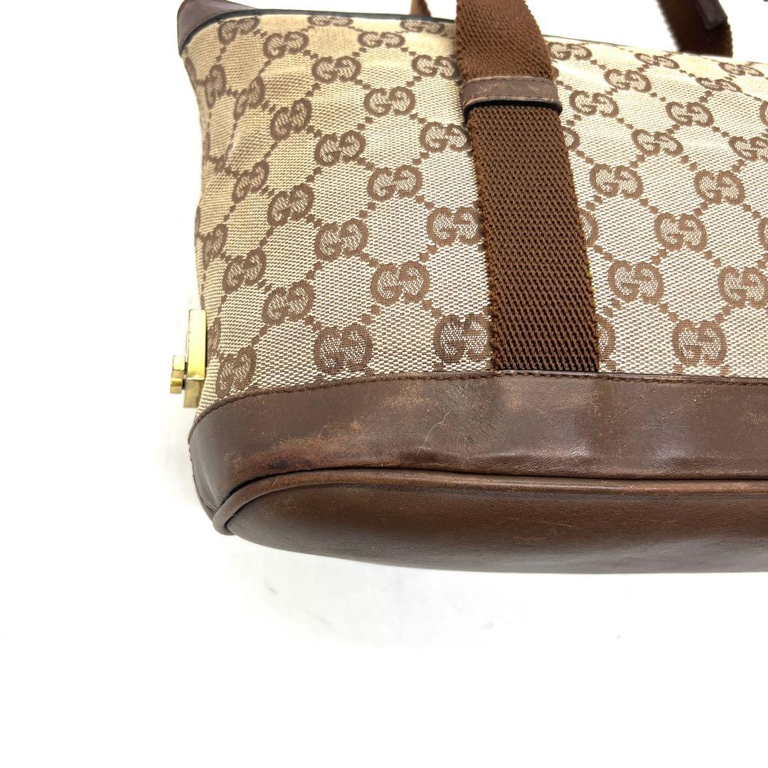 【美品】 GUCCI ハンドバッグ キャンバス レザー ブラウン バニティ