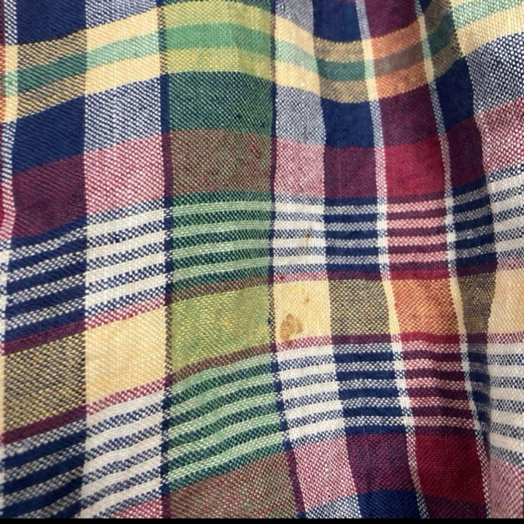 45R チェック柄　リネンタックワイドパンツ　ロングキュロット　サイズ2