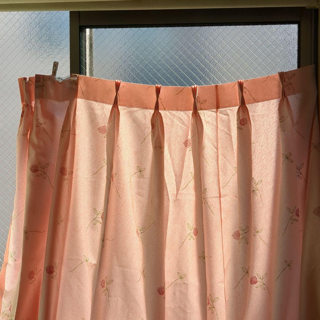 オーダーカーテン240cm✕120cm✕2枚ドレープカーテンピンク花柄　高品質