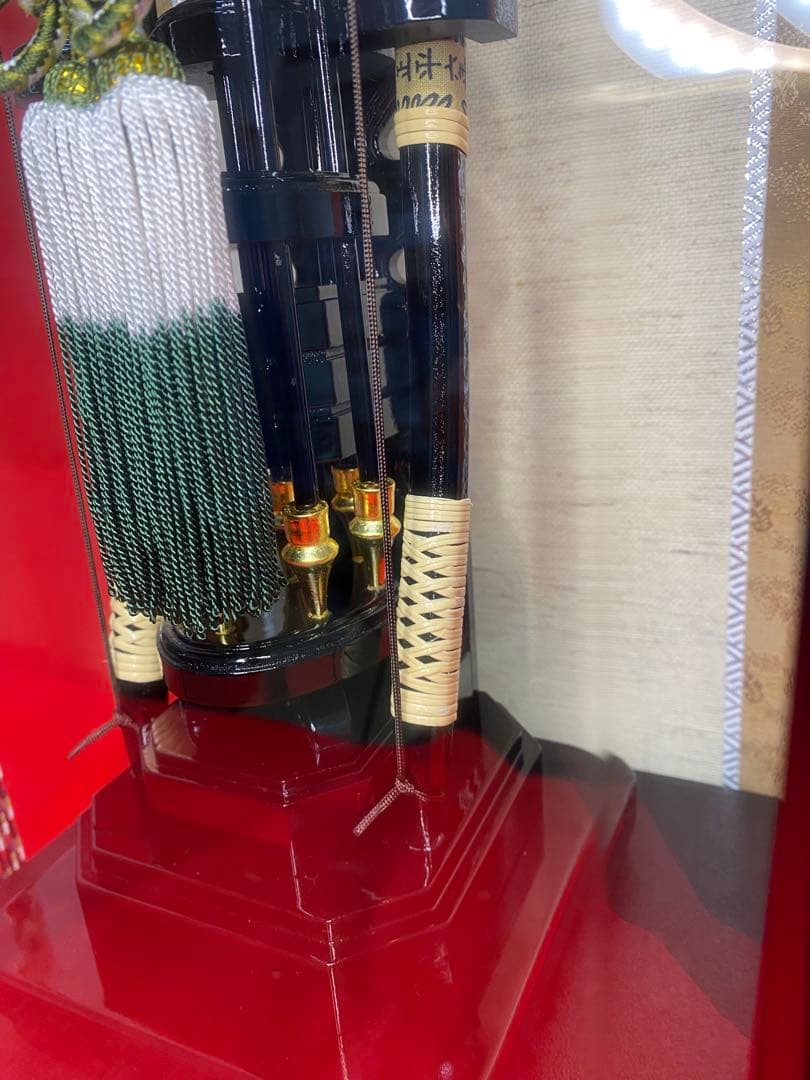 寿々登作　破魔弓　ガラスケース・水鳥鴨羽根・間口約２７×奥行約２４×高さ約６４㎝