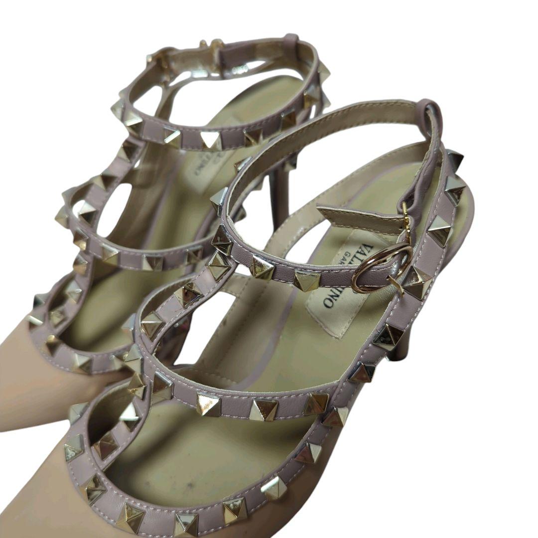ヴァレンティノガラヴァーニ スタッズ サンダル ミュール ベージュ22.5