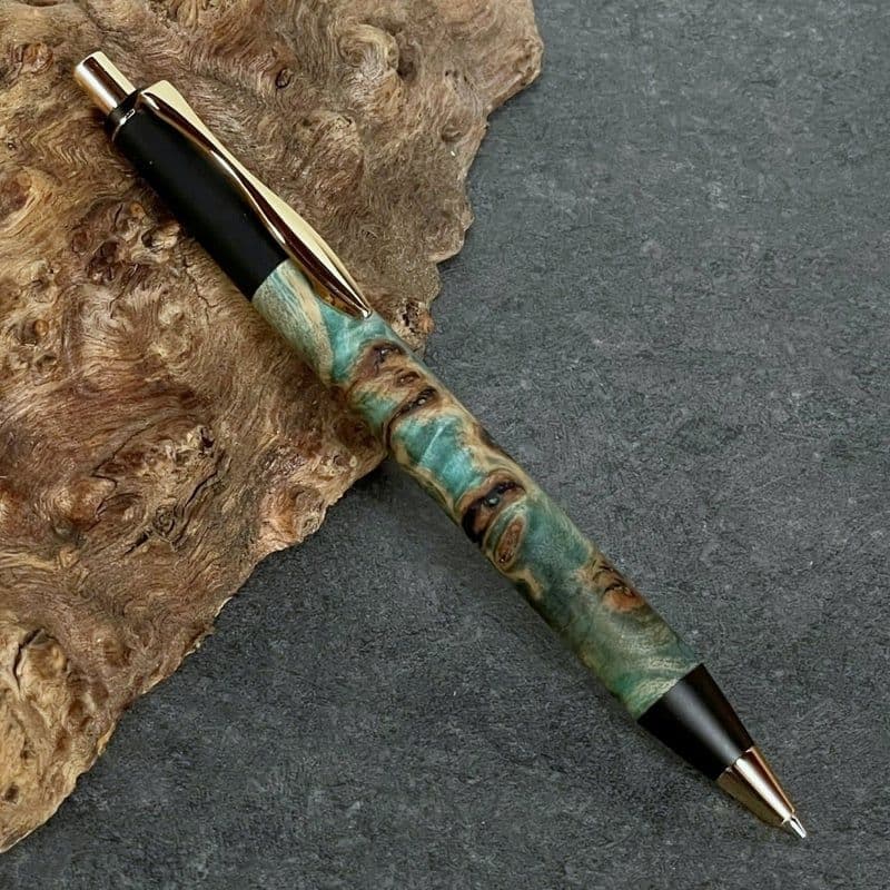 野原工芸似シャーペン　 BLUEスタビライズドウッド・ポプラ瘤杢 木軸ペン