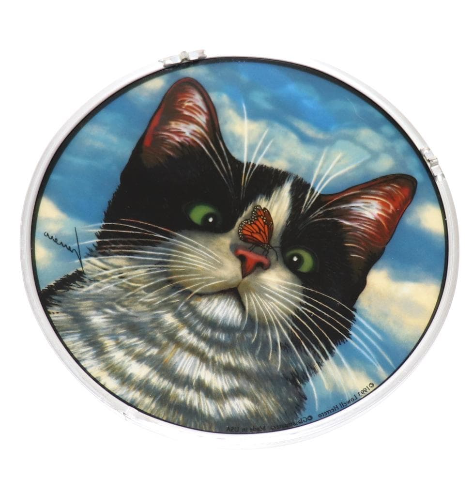 新品 黒猫と蝶々 ヴィンテージ ステンドグラス ローウェル・エレーロ キャット