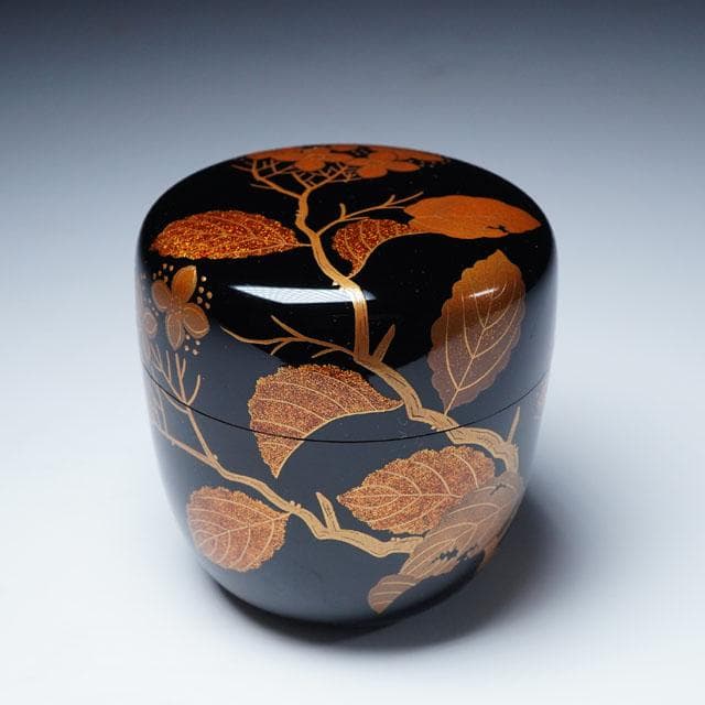 前端春斎　紫陽花蒔絵黒 棗　内銀溜　共箱　茶道具　薄茶器