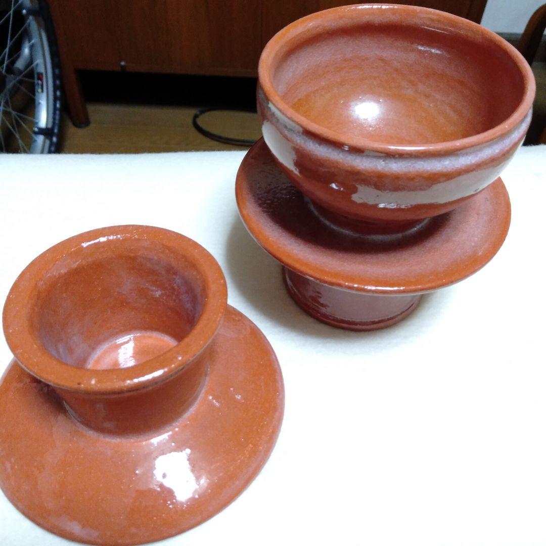 松楽　赤　供茶茶盌　三点