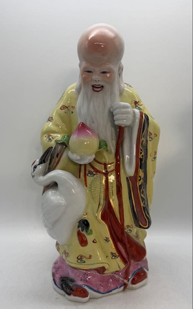 中国　景徳鎮製　色絵　禄星寿星像　送料込み251222