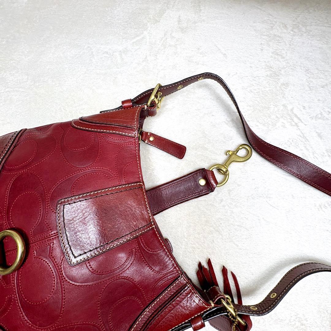 Coach Shoulder Bag Leather wine red 赤