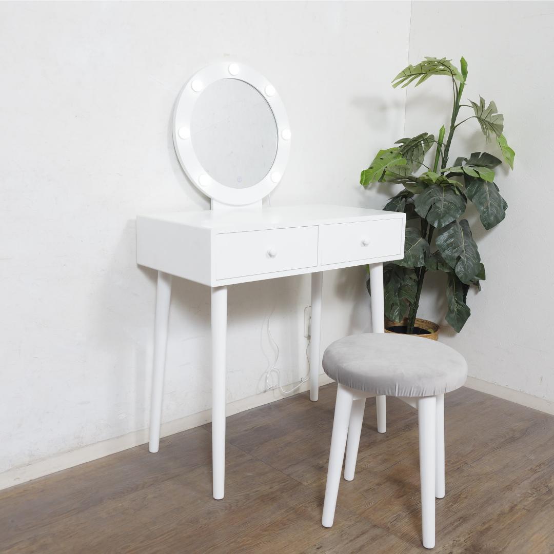 フォロー割【新品】女優ライト付　ドレッサー＆スツールセット　LEDライト
