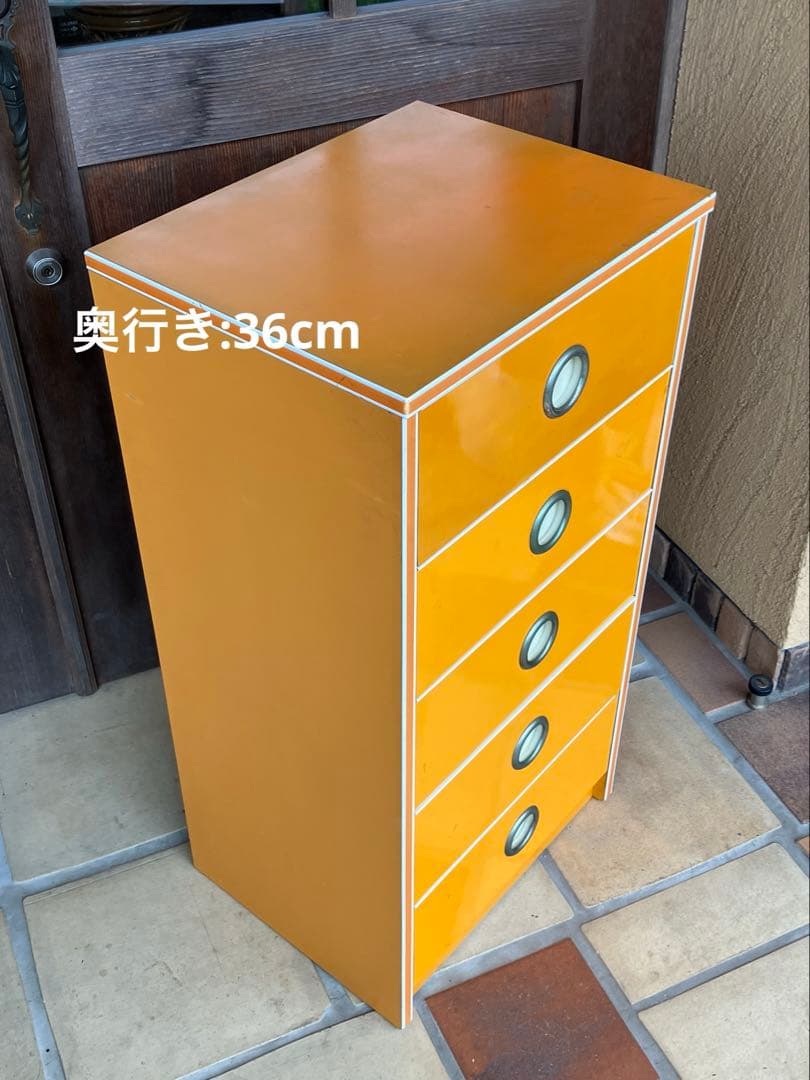 昭和レトロ オレンジ色 引き出し収納 チェスト 箪笥5段 レトロポップ 当時物