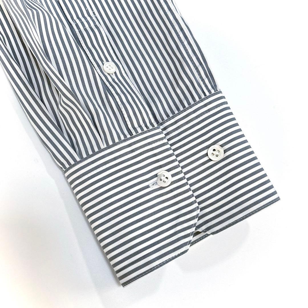 美品⁑エブール　2way ローガンコットンストライプシャツブラウス　グレー　38