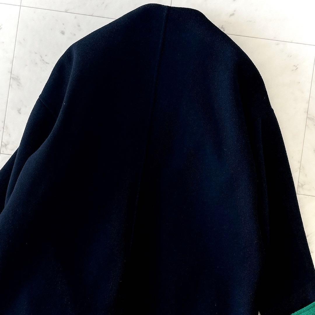 美品 エンフォルド ウールリバーノーカラーコート 36 コクーンシルエット 紺