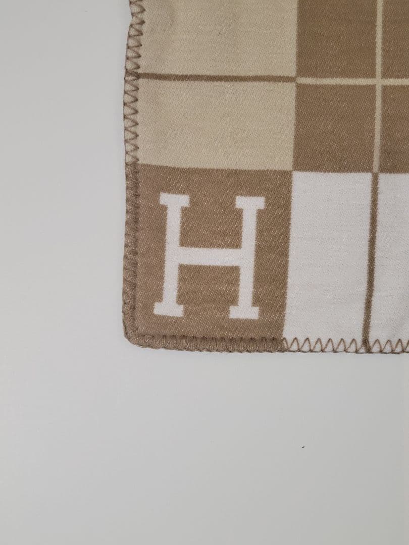 エルメス　クッションカバー　キャメル　45×45　チェック