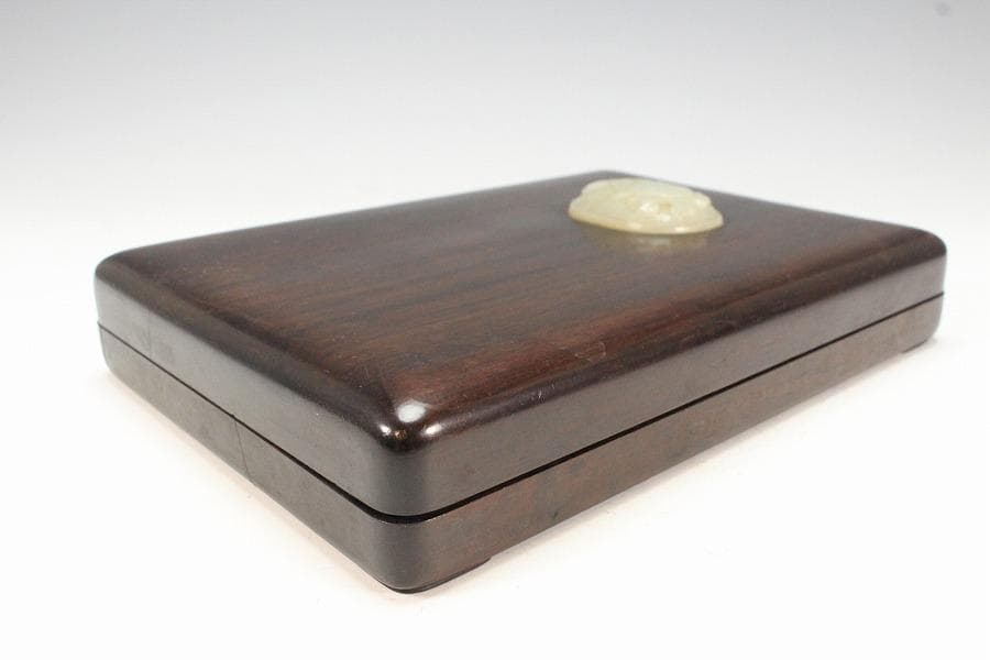 中国美術 古硯 端渓 白玉貼紫檀箱(K-LC732)