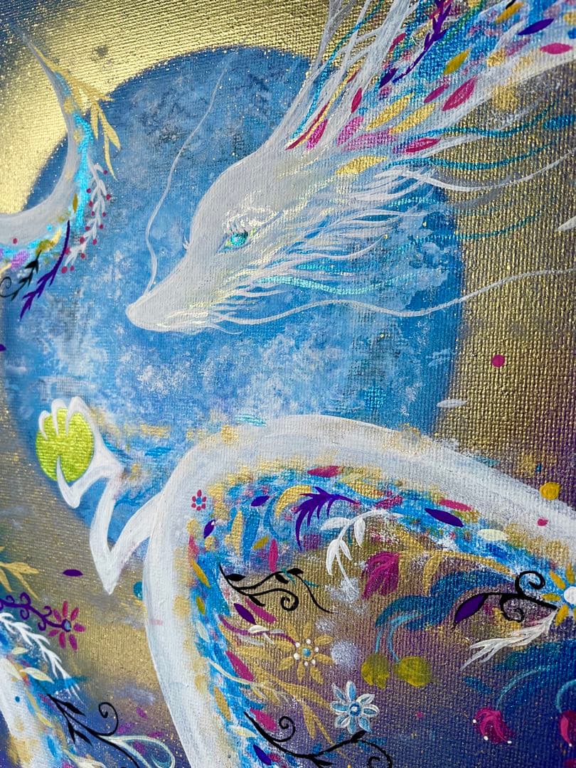 癒しの花龍 開運絵画 ヒーリングアート アクリル画 龍ノツカイ