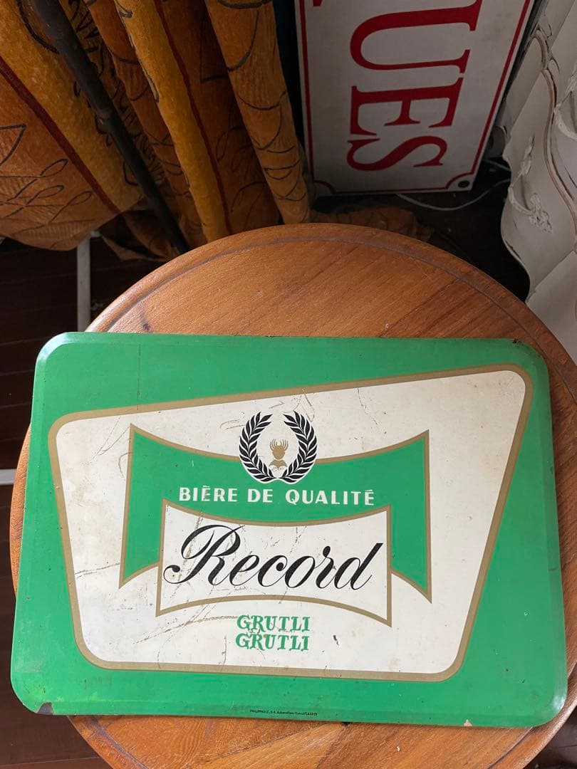 フランス　アンティーク　サイン　プレート　ビール　グリーン　パブ　バー　レア