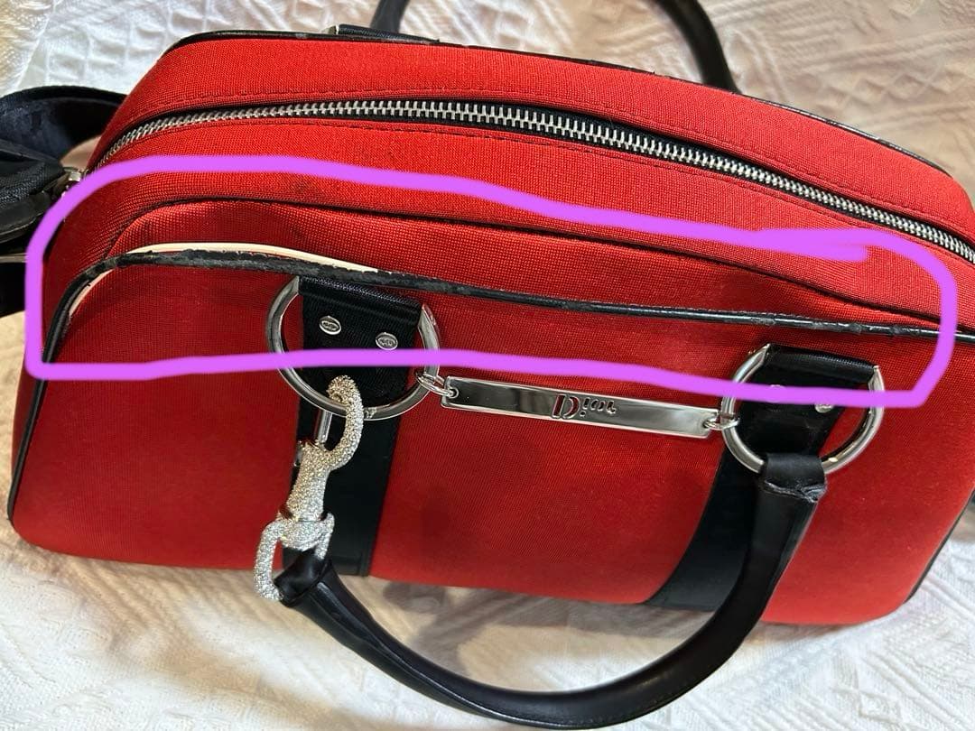 ゆ*ー様 クリスチャンディオール ハンドバッグ ショルダーバッグ 赤 ラインスト