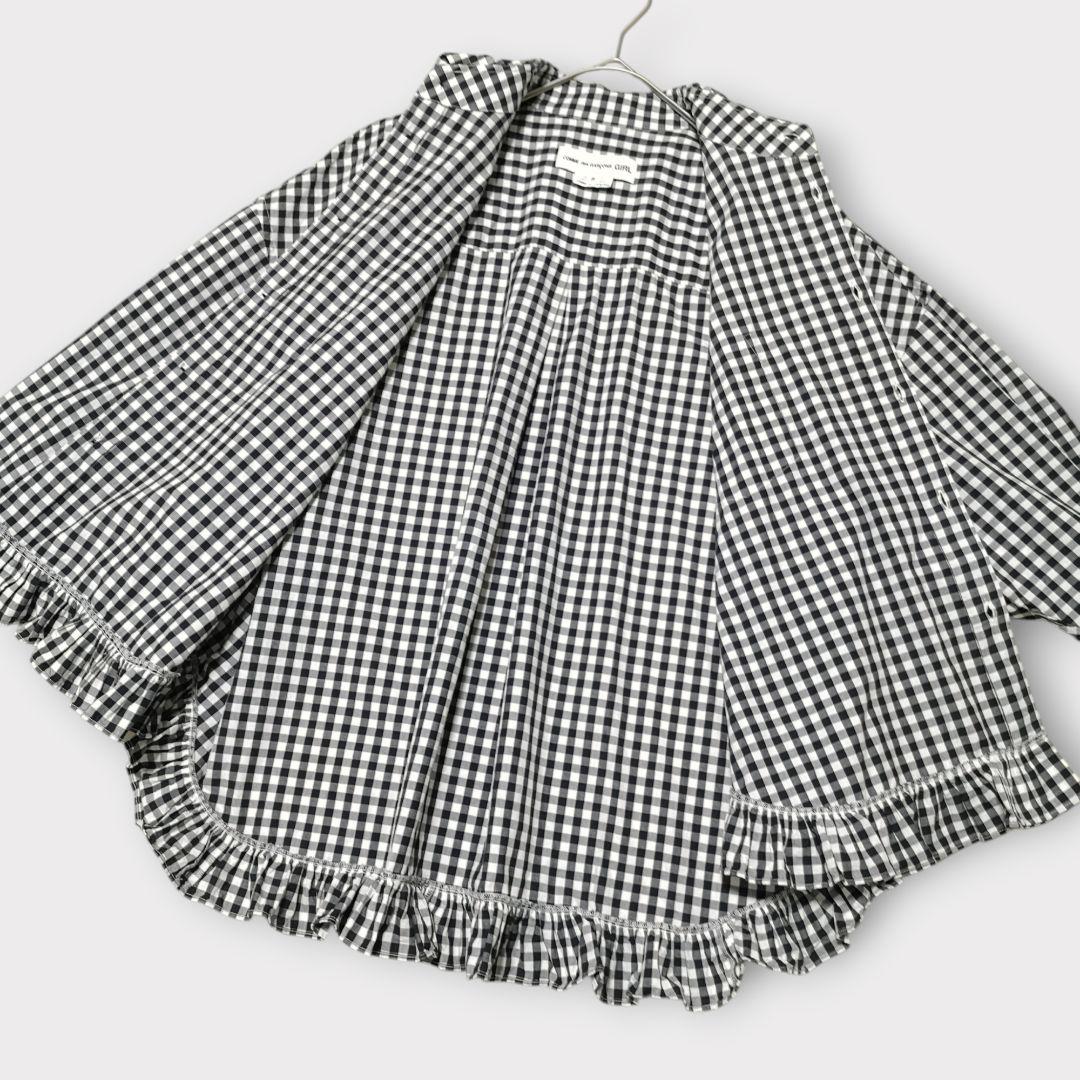 美品 コムデギャルソンガール ラウンドカラー フリル ギンガムチェックブラウス