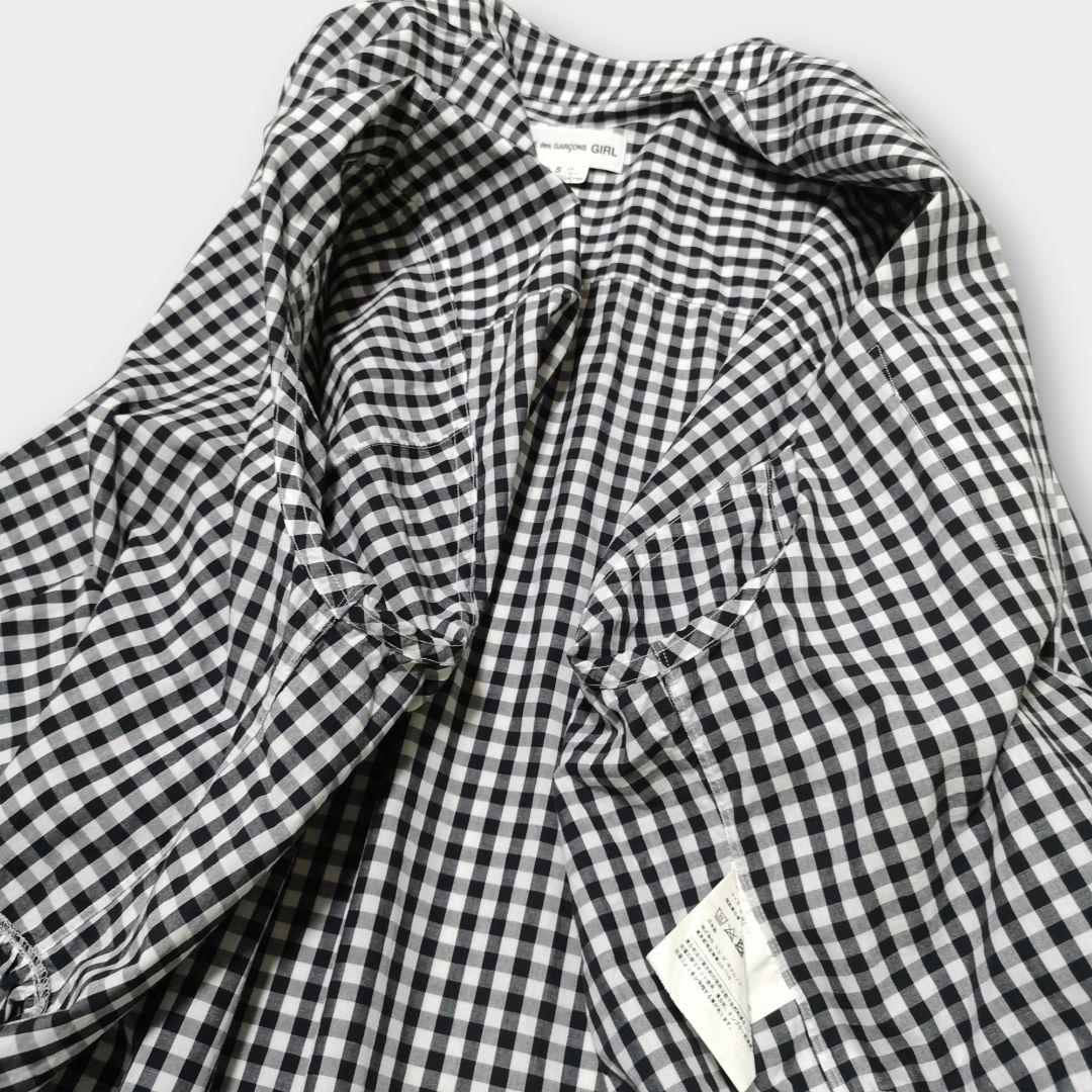 美品 コムデギャルソンガール ラウンドカラー フリル ギンガムチェックブラウス