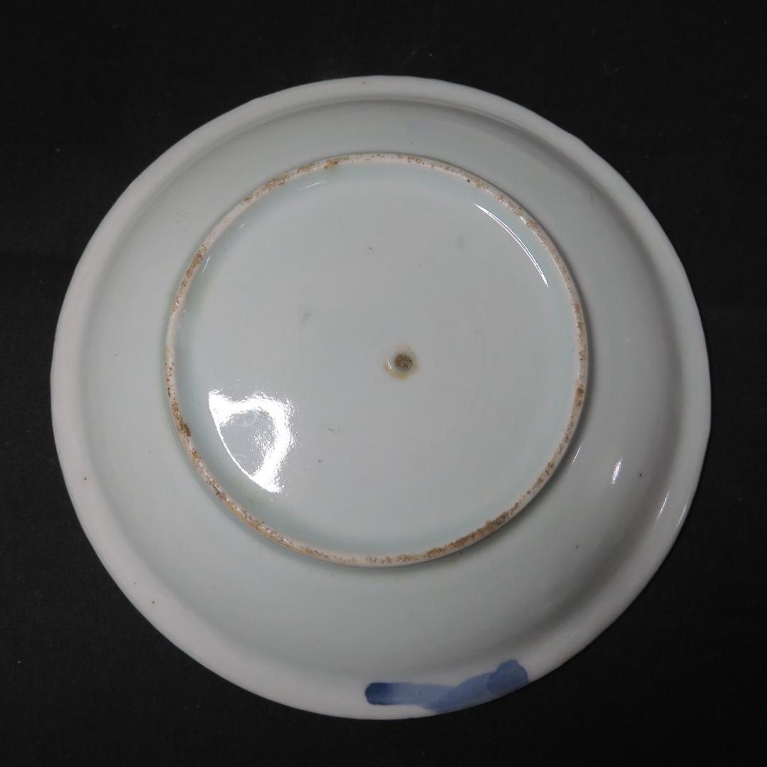 皿 5枚 古伊万里 染付 山水 江戸 窯傷 家屋 船