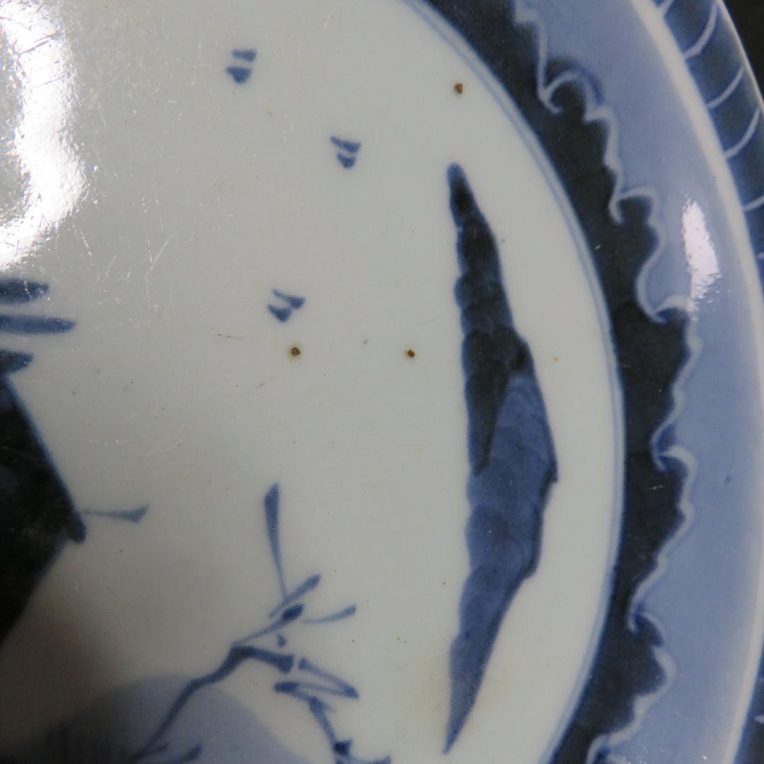 皿 5枚 古伊万里 染付 山水 江戸 窯傷 家屋 船