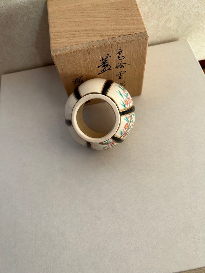 2点セット色絵一閑人共箱茶道具 色絵雪洞 蓋置 茶道具