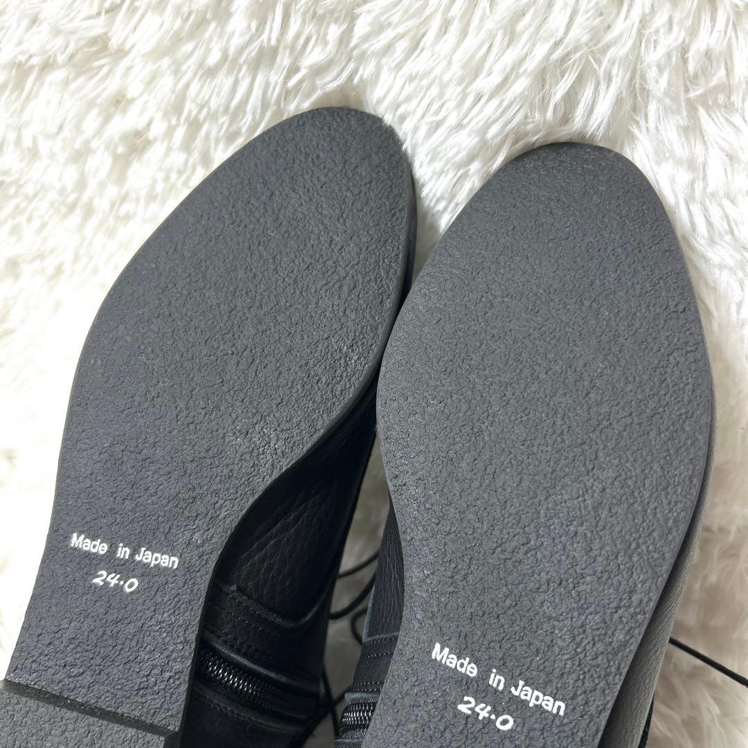 【新品ダグ付き】EN あしながおじさん レザーショートブーツ 24cm ブラック