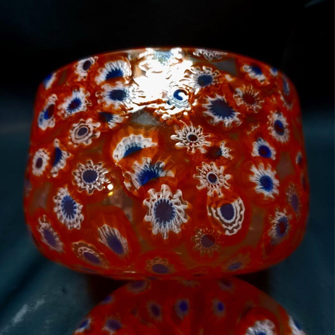 MURANO GLASS 蓋物 オレンジ ミルフィオリ お碗