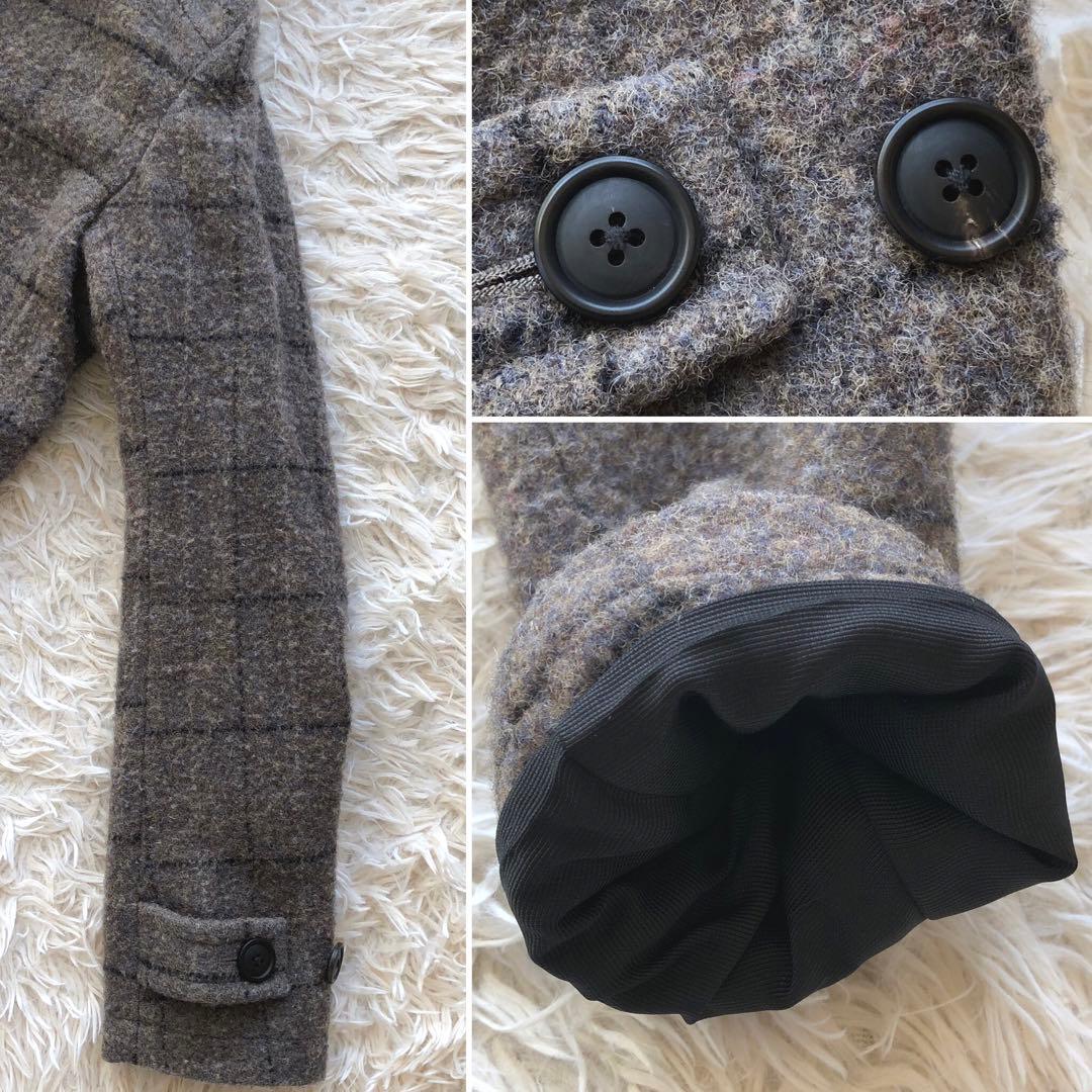 【美品 ハリスツイード】トゥモローランド　ダッフルコート　茶　チェック