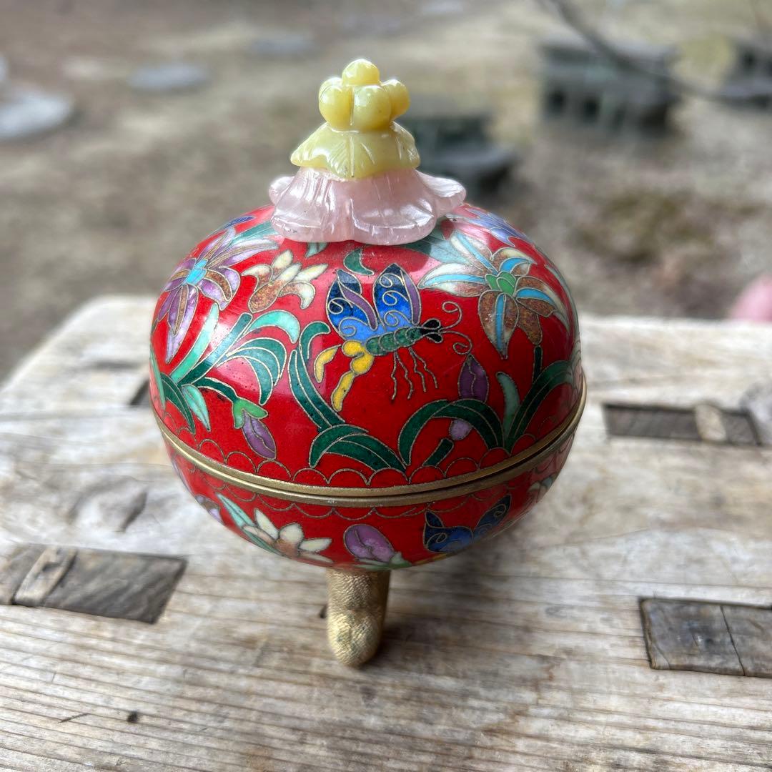 七宝焼 蓋付 三足 小物入れ レトロ アンティーク 置物