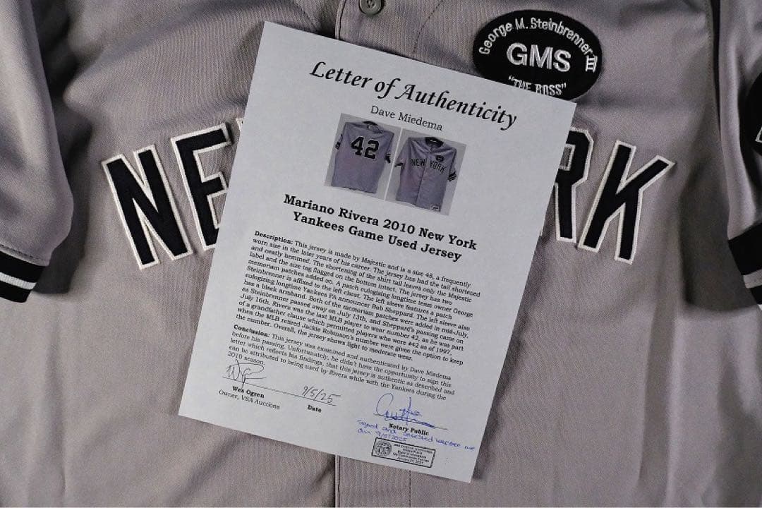 マリアノ・リベラ 2010年実使用ジャージ（ユニフォーム）直筆サインなし