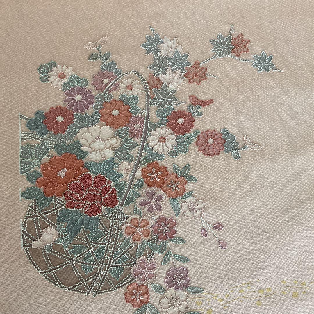 正絹　丹後ちりめん　相良刺繍　付下げ　着尺　反物　ピンク