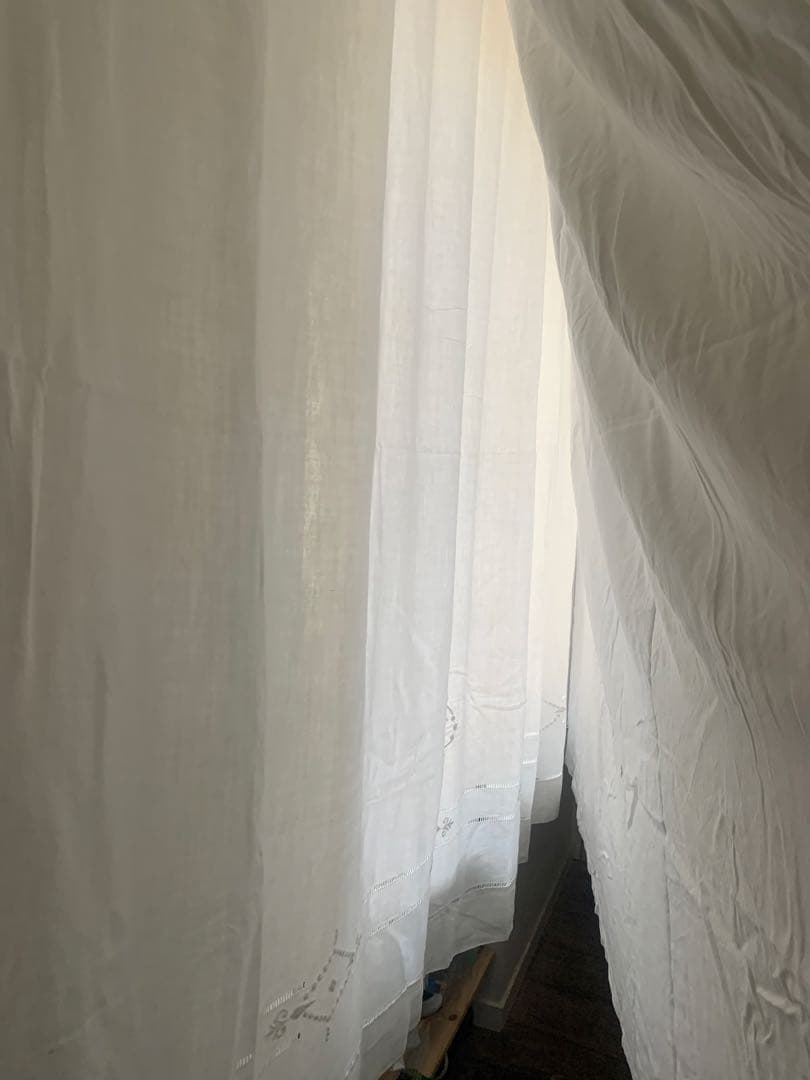 フランスアンティーク 薄手コットン 超大判一枚布 3.1x2.2m 手刺繍レース