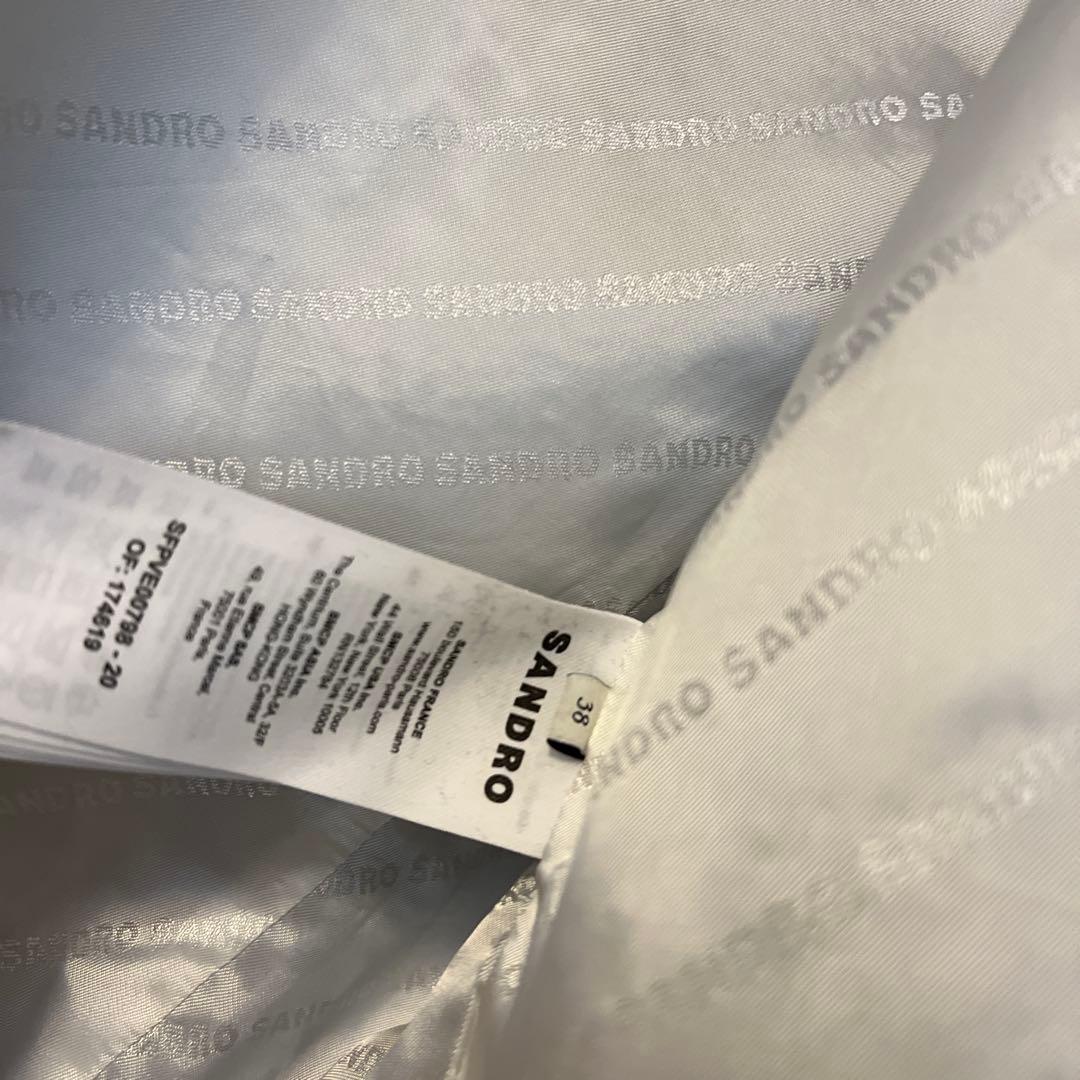 SANDRO ノーカラージャケット 38サイズ ホワイト・ブラック