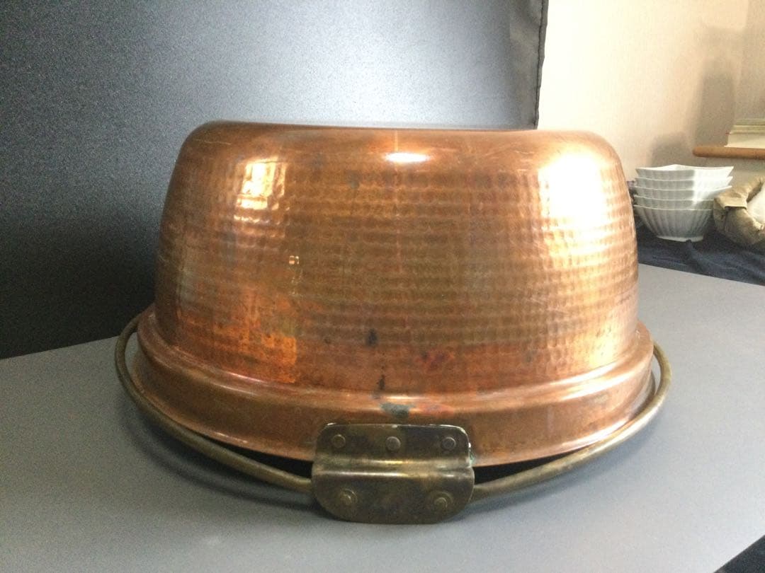 42センチ、外径４６センチ　重量3、7kg 銅製鍋　A