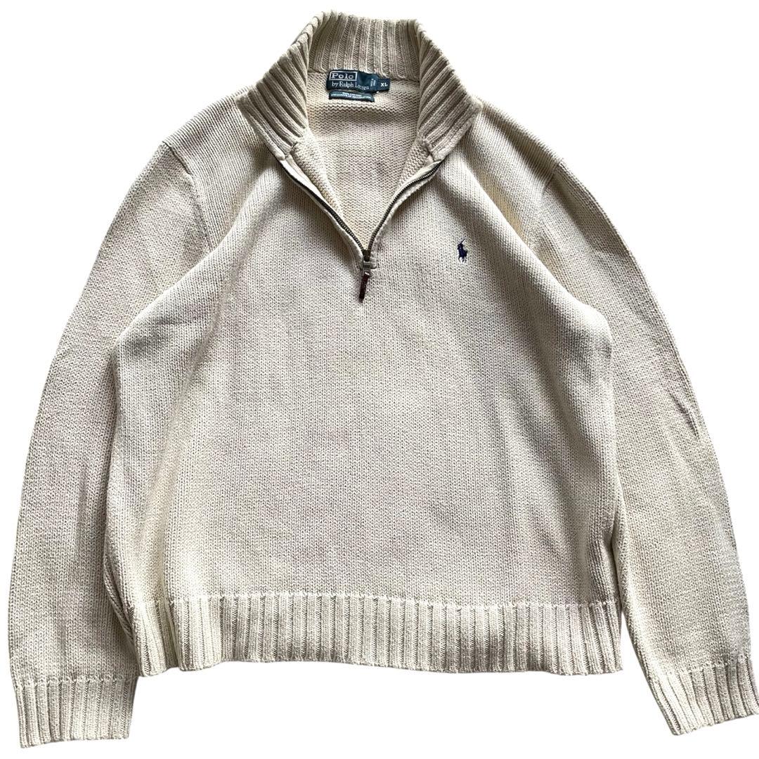 希少　美品　ポロバイラルフローレン　XL ハーフジップニット　コットン　ポニー