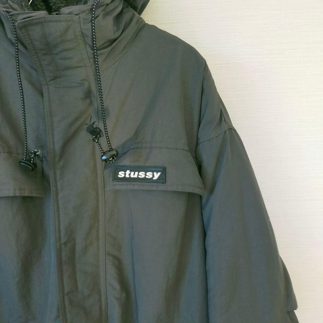 old stussy ステューシー フード付き ナイロンジャケット ボア 紺タグ