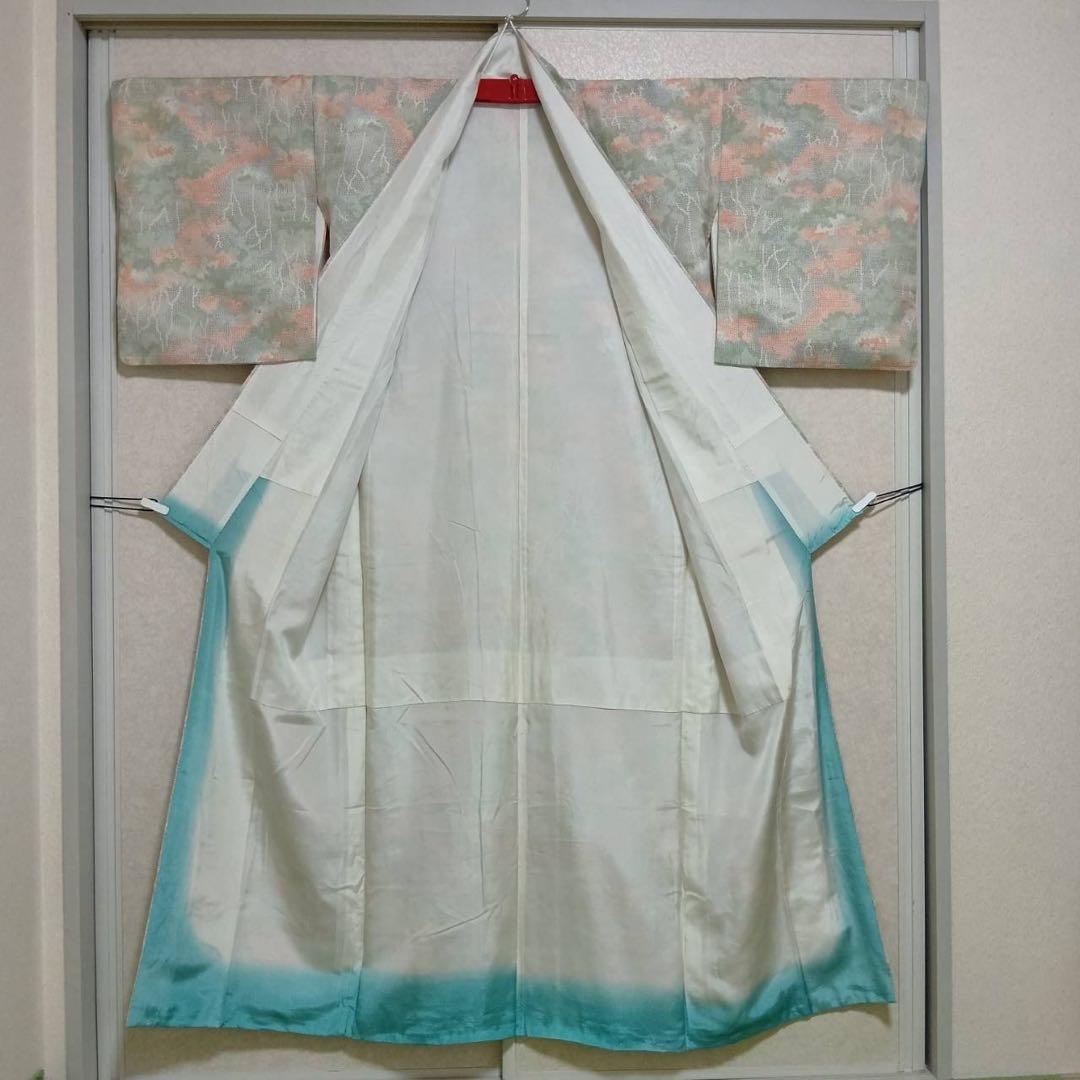 ほ*ん様 タ8879 未使用近い　美品　袷　紬　白紬　十日町紬系　小紋　正絹　フ