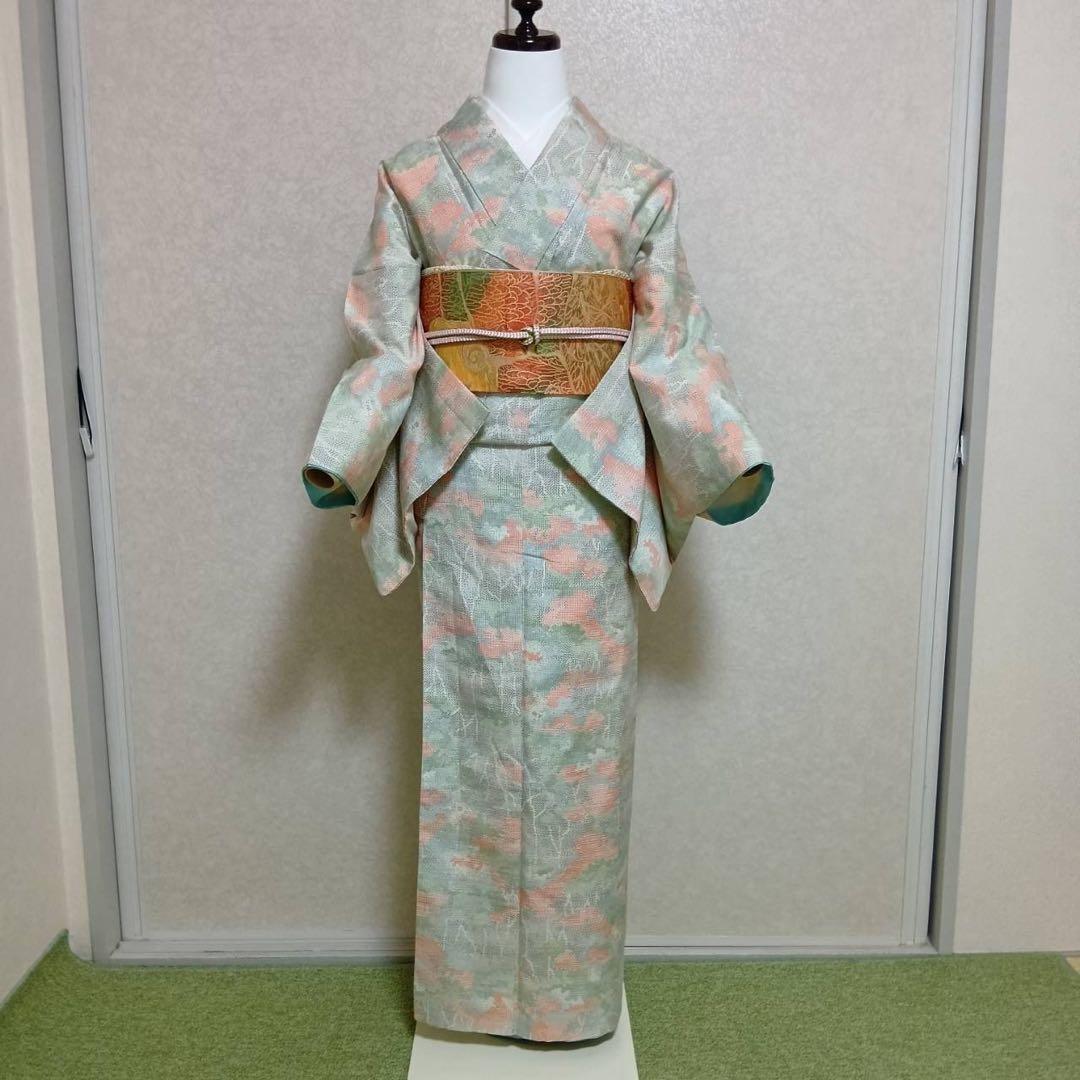 ほ*ん様 タ8879 未使用近い　美品　袷　紬　白紬　十日町紬系　小紋　正絹　フ