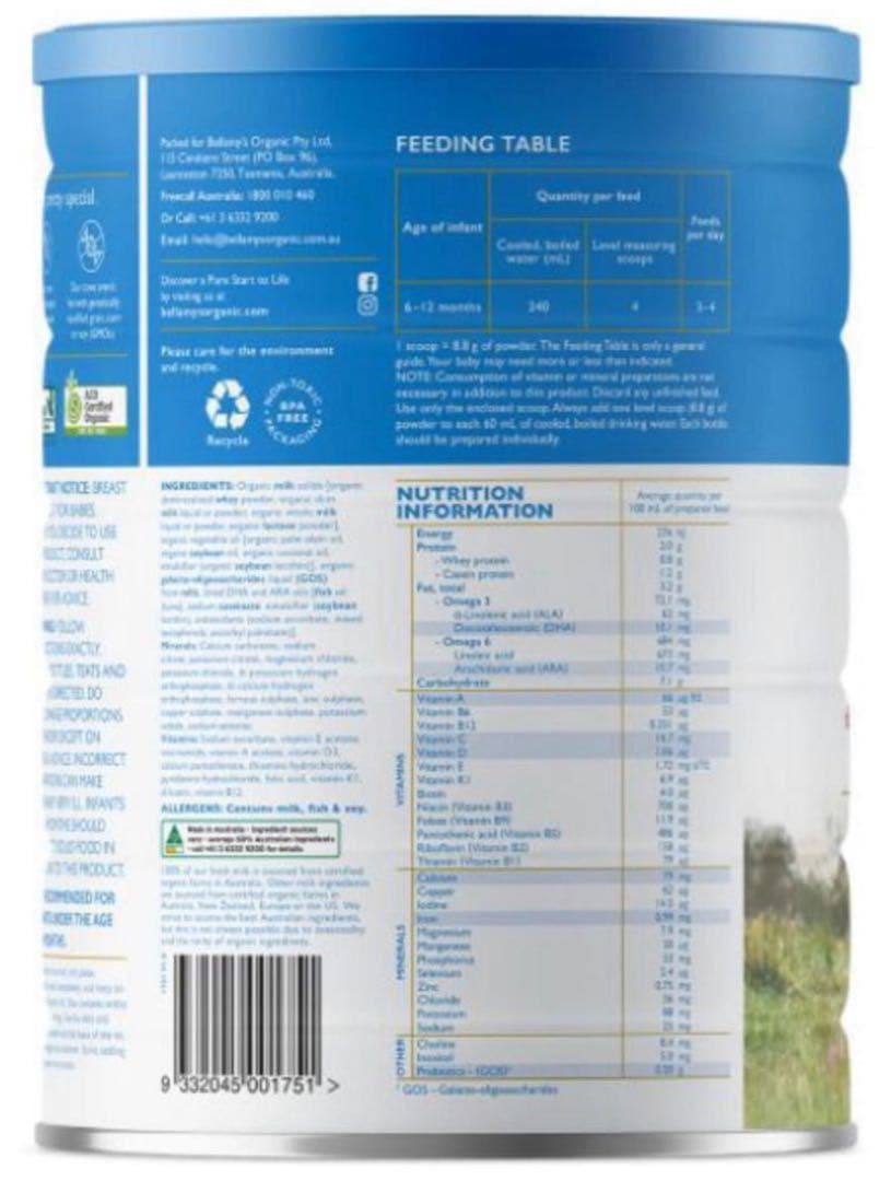 Bellamy's Organic フォローオンミルク 900g 2セット