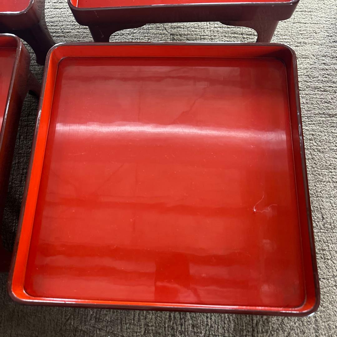 B 旧家 輪島塗 高脚膳 5客 時代漆器 専用木箱付き アンティーク き