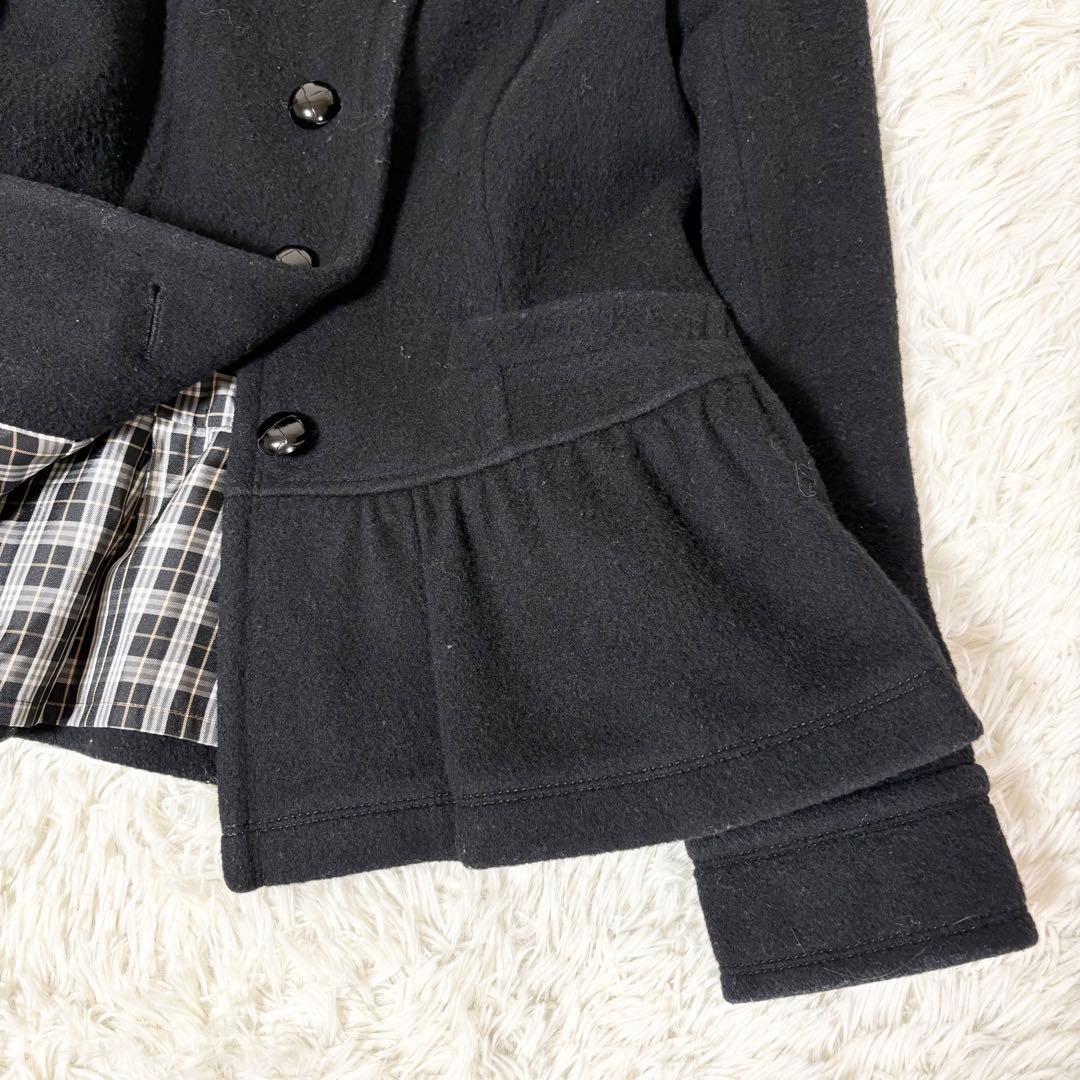 【人気】 バーバリーブルーレーベル フリル ウールコート 38 ブラック